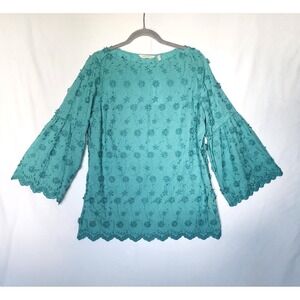 Soft Surroundings Rosalie Daisy Chain Fairy Blouse Medium Teal Embroidered NWT